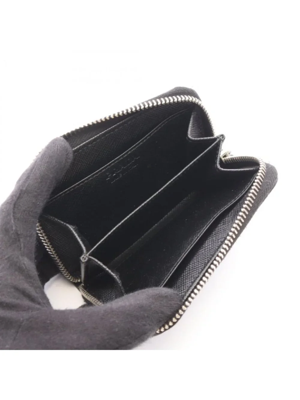 Prada Coin Purse Triangle Logo Black Saffiano Leather